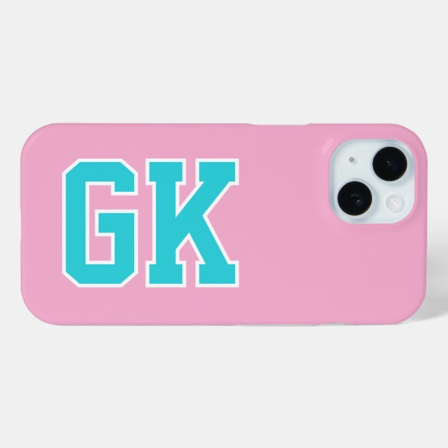 College Pink Turquoise Varsity Monogram Initials Case-Mate iPhone Case (Back (Horizontal))