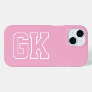 College Pink White Varsity Monogram Initials iPhone 15 Case