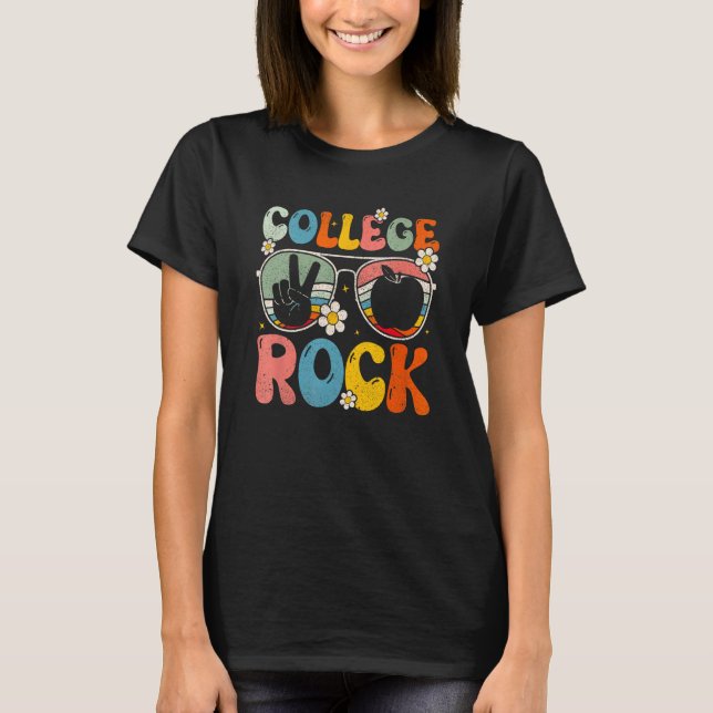 College Rocks Team College Teacher Groovy Back To  T-Shirt (Front)