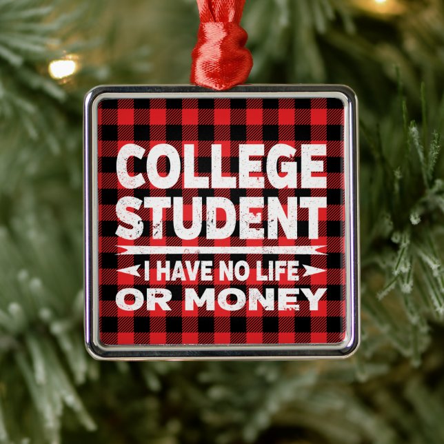 College Student Majors Xmas Red Plaid Metal Ornament (Tree)