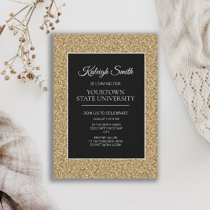 College Trunk Party Elegant Gold Glitter Black Invitation