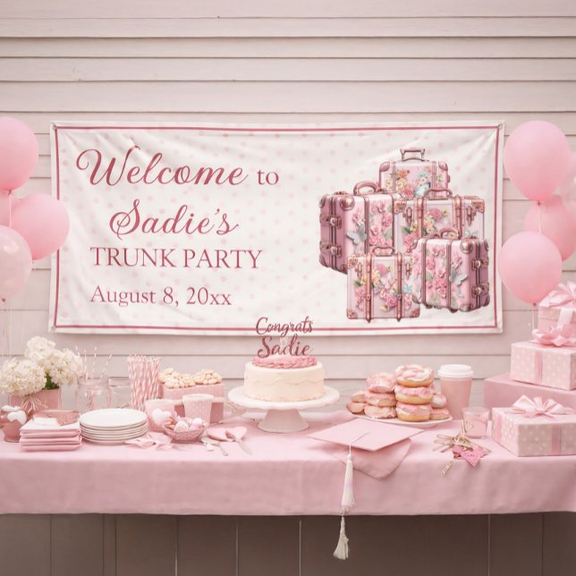 College Trunk Party Vintage Suitcases Welcome Banner (Pink graduation/trunk party banner)