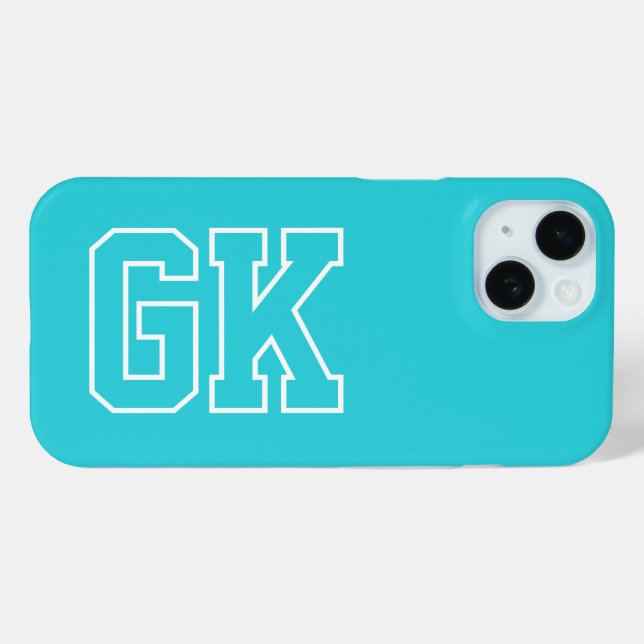 College Turquoise White Varsity Monogram Initials Case-Mate iPhone Case (Back (Horizontal))