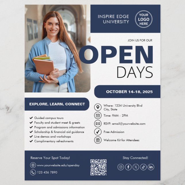 College University Open Day Navy Blue Business Flyer (Front)