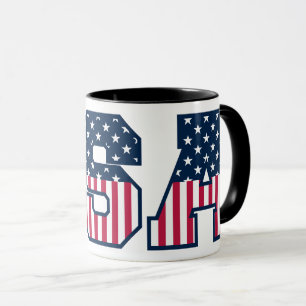 College USA Font Red White Blue Stars And Stripes Mug