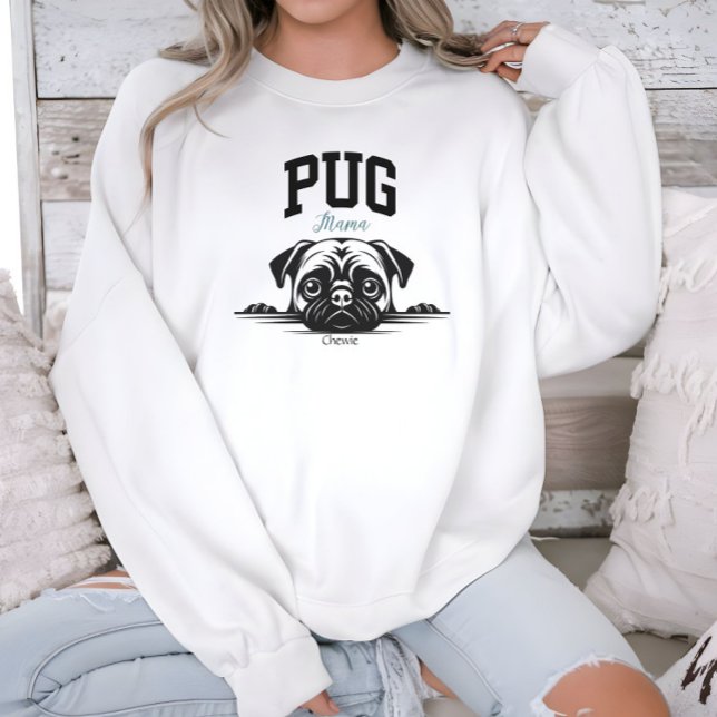 College Varsity Style Script Pug Mama Dog Lover Sweatshirt (Creator Uploaded)