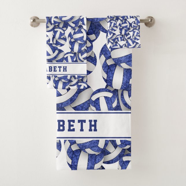 college volleyball player girls name blue bath towel set (Insitu)