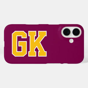 College Wine Yellow Varsity Monogram Initials iPhone 16 Case