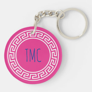 Collegiate Greek Key Sorority Initials Pink Fun Keychain