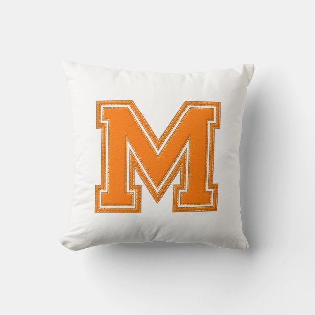 Collegiate Letter Throw Pillow, Orange & White M Pillow (Front)