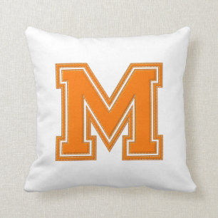 Collegiate Letter Throw Pillow, Orange & White M Throw Pillow