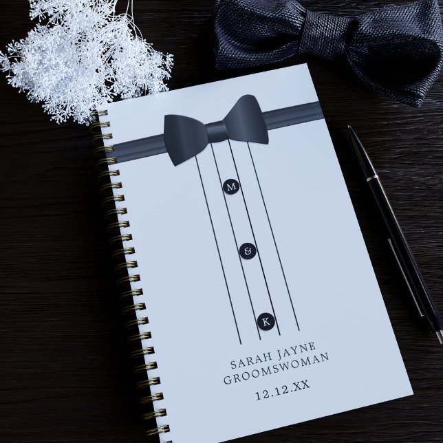 Collet noir et blanc drôle Planificatrice de demoi (Add your Groomswoman's name and your initials/wedding date to this funny bow tie planner)