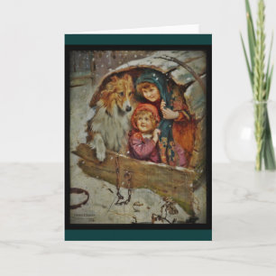 Collie and Children in the Doghouse Holiday Card