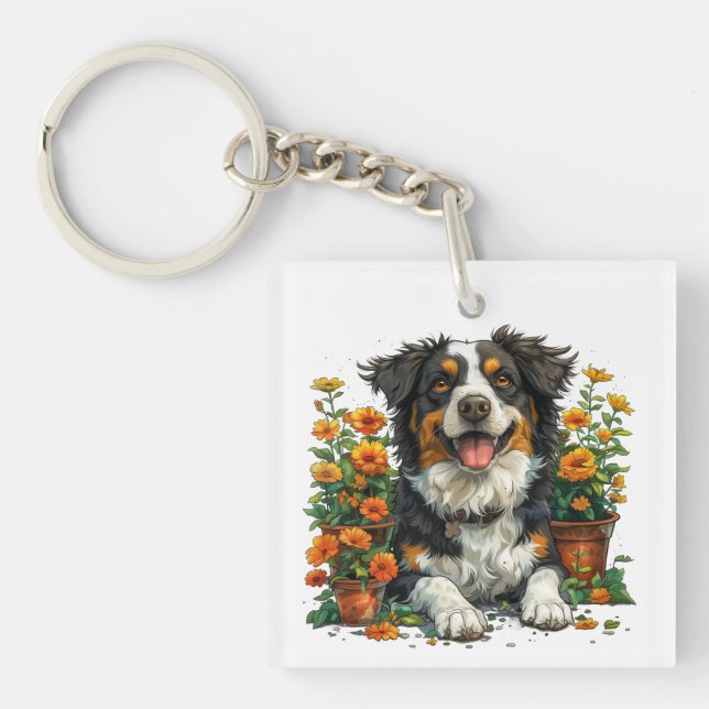 Collie Bordure Mignonne En Fleurs (Devant)