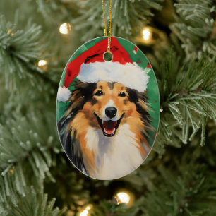Collie Christmas brush painting artwork Ceramic Ornament