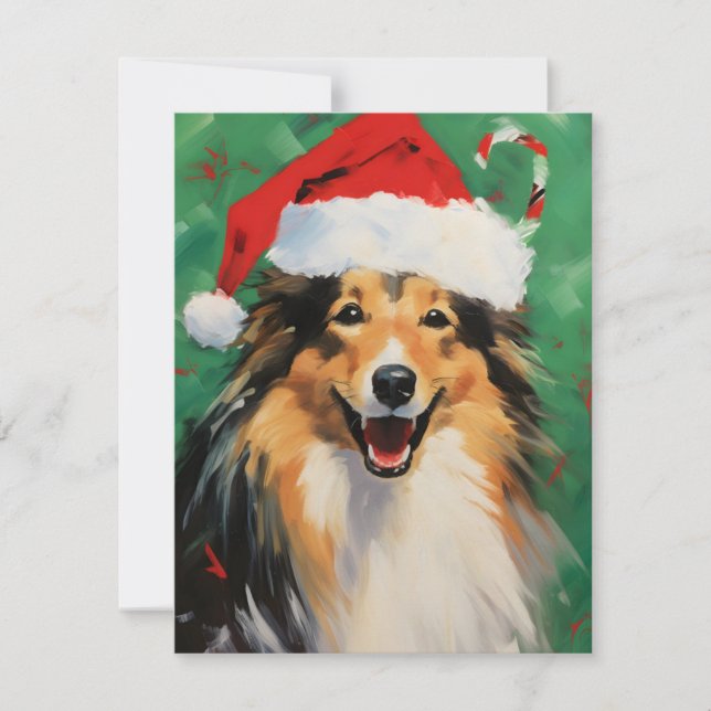 Collie Christmas brush painting artwork Holiday Card (Front)