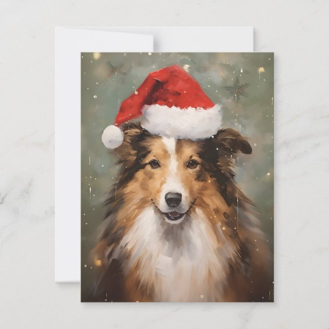Collie Christmas brush painting artwork Holiday Card (Front)