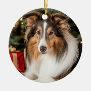 Collie Christmas Ceramic Ornament