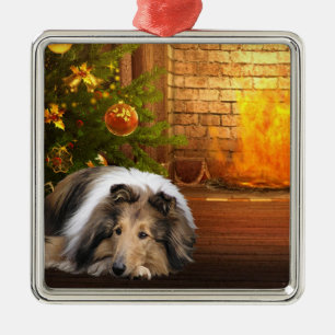 Collie Christmas Metal Ornament