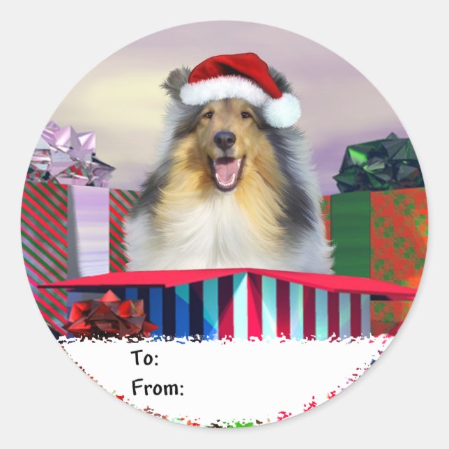 Collie Christmas Surpise Gift Tags (Front)