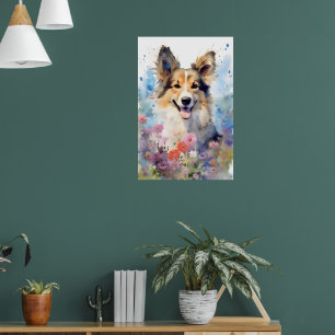 Collie colourful watercolor artwork poster