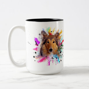 Collie Dad / Collie Mom watercolor splash photo Two-Tone Coffee Mug