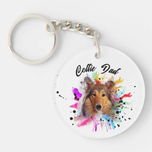 Collie Dad watercolor splash photo Keychain