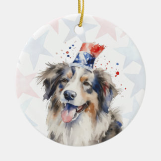 Collie Dog, 4th of july Personalized Ceramic Ornament