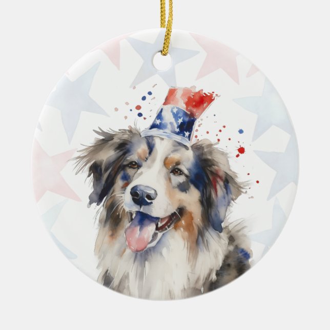 Collie Dog, 4th of july Personalized Ceramic Ornament (Front)