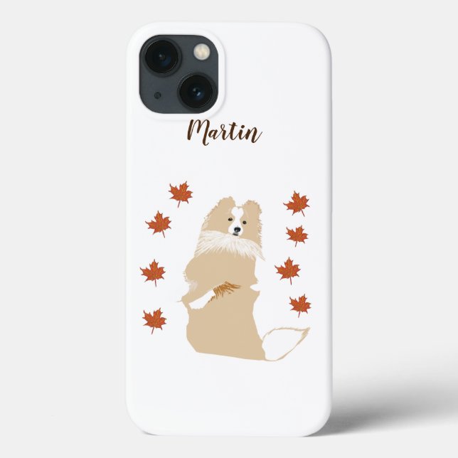 Collie Dog, Autumn Leaves Case-Mate iPhone Case (Back)
