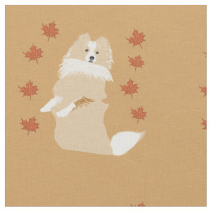 Collie Dog, Autumn Leaves Fabric