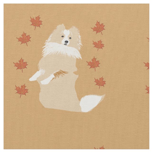 Collie Dog, Autumn Leaves Fabric (Close Up)