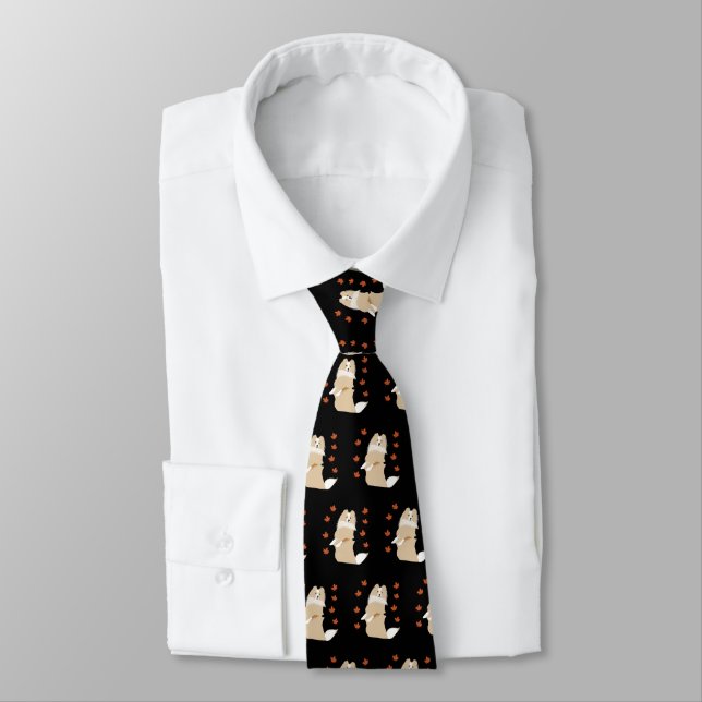 Collie Dog, Autumn Leaves Tie (Tied)