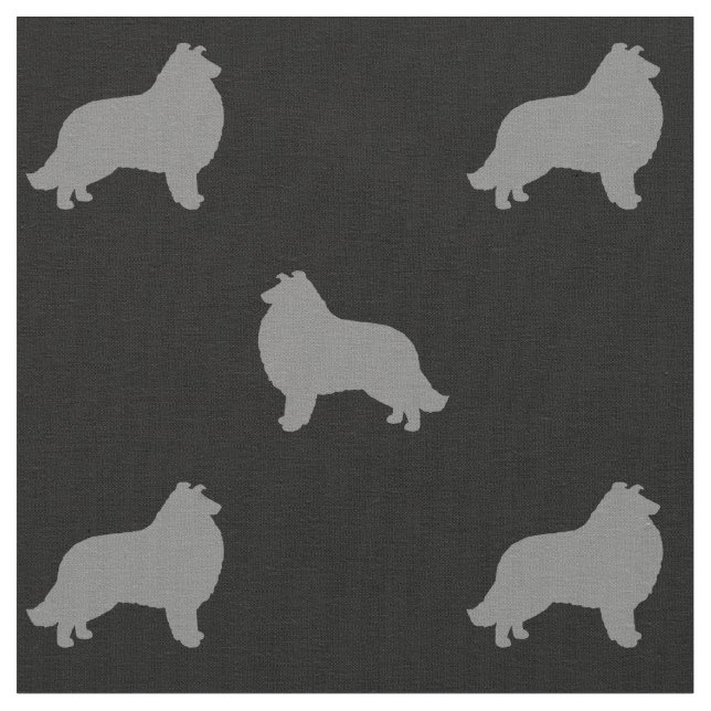 Collie Dog Breed Silhouettes Patterned Fabric (Close Up)