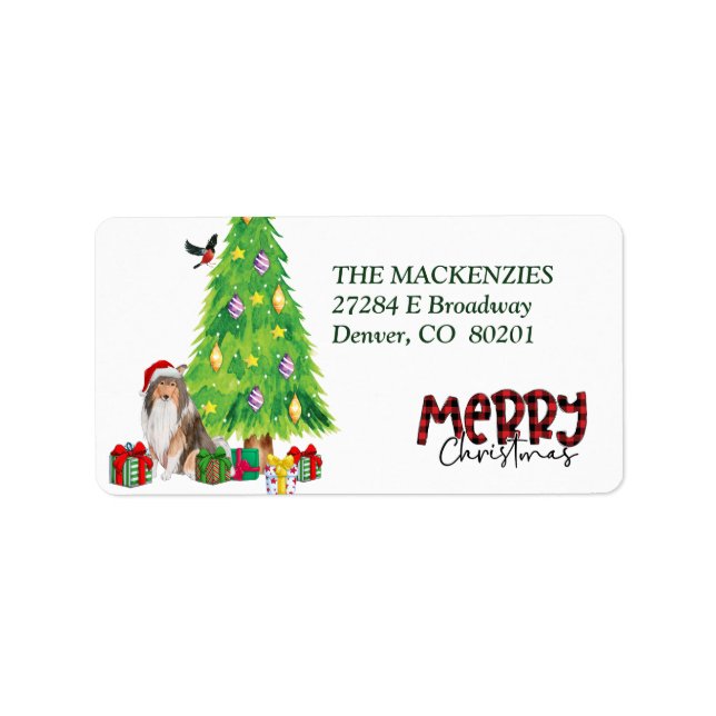 Collie Dog Christmas Tree Return Address Label (Front)