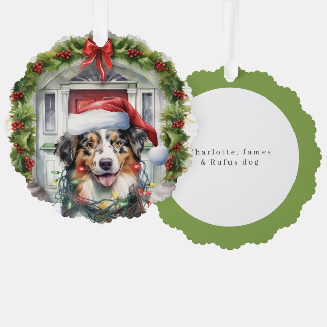 Collie Dog in Santa Hat Front Door Christmas Ornament Card (Front/Back)