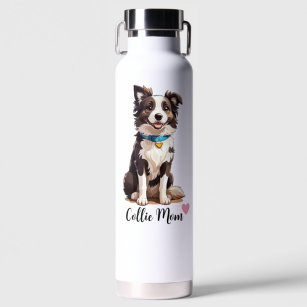 Collie Dog Mom Custom-Cut Vinyl Sticker Water Bottle