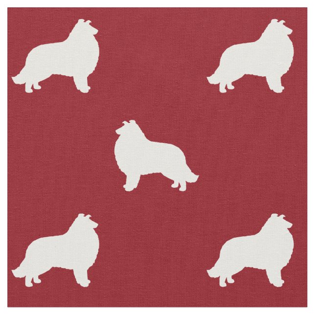 Collie Dog Silhouettes Red and White Patterned Fabric (Close Up)