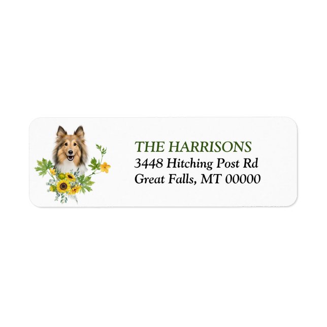 Collie Dog Sunflower Wreath Adresse de retour (Devant)