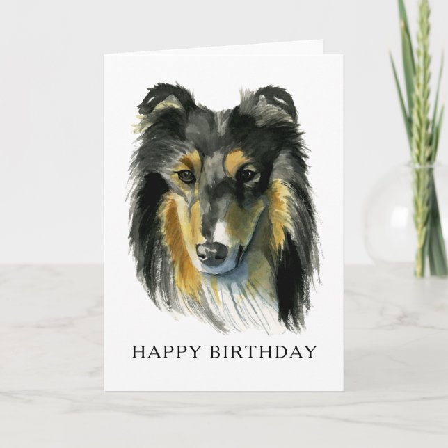 Collie Dog Watercolor Happy Birthday Card (Front)