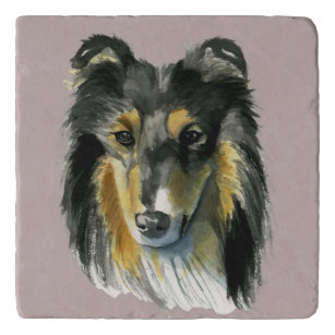 Collie Dog Watercolor Illustration Trivet