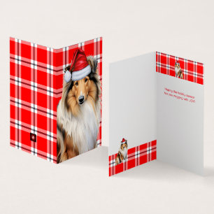 Collie Dog with Holiday Red Plaid Christmas