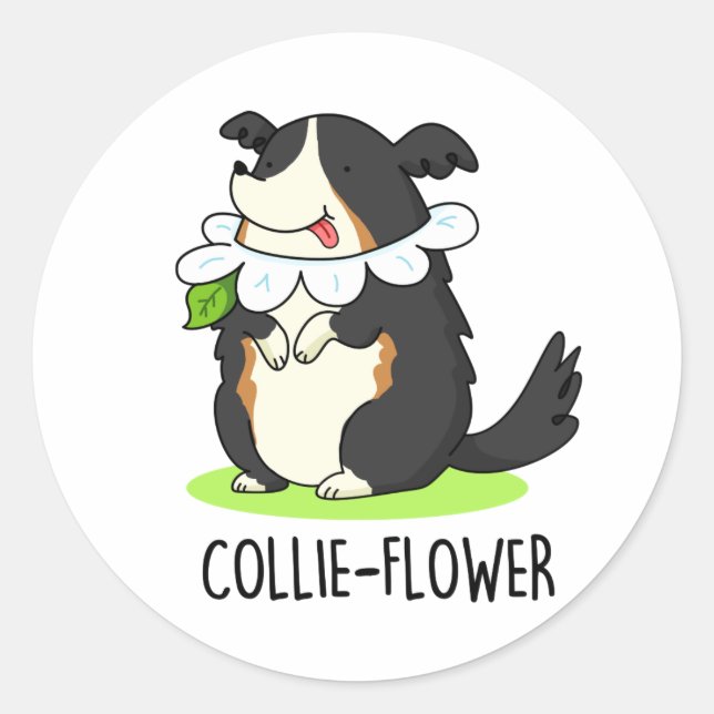 Collie-flower Funny Border Collie Dog Pun  Classic Round Sticker (Front)