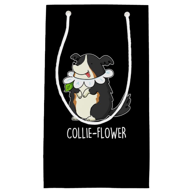 Collie-flower Funny Border Collie Dog Pun Dark BG Small Gift Bag (Front)