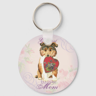 Collie Heart Mom Keychain