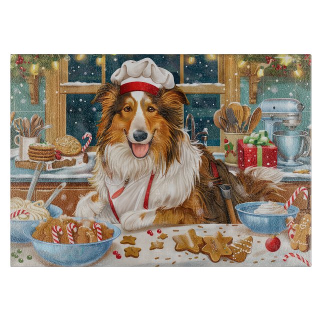 Collie Holiday Baking: Festive Christmas Cutting Board (Front)