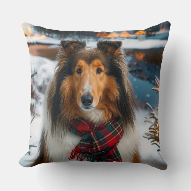 Collie Holiday  Throw Pillow (Front)