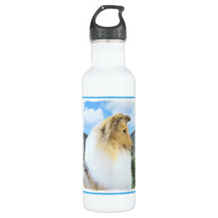 Collie in Mountains (Rough) Painting - Dog Art 710 Ml Water Bottle