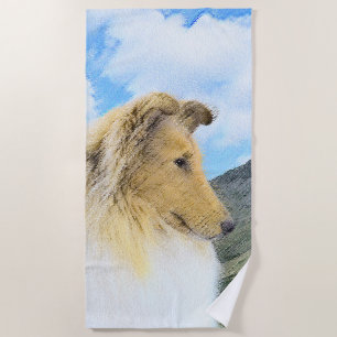 Collie in Mountains (Rough) Painting - Dog Art Beach Towel