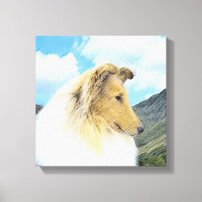 Collie in Mountains (Rough) Painting - Dog Art Canvas Print (Front)